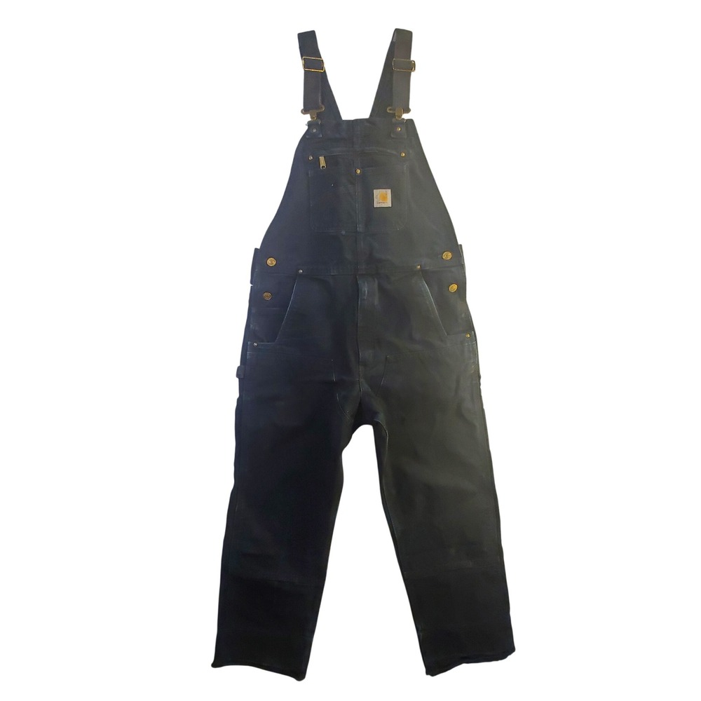 Carhartt Black Double Knee Duck Canvas Overalls Workwear 36x28 Custom Rear Zip